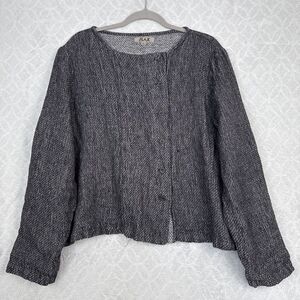 Flax 100% Linen Compelling Cardigan Large Black Honeycomb Knit Career Lagenlook